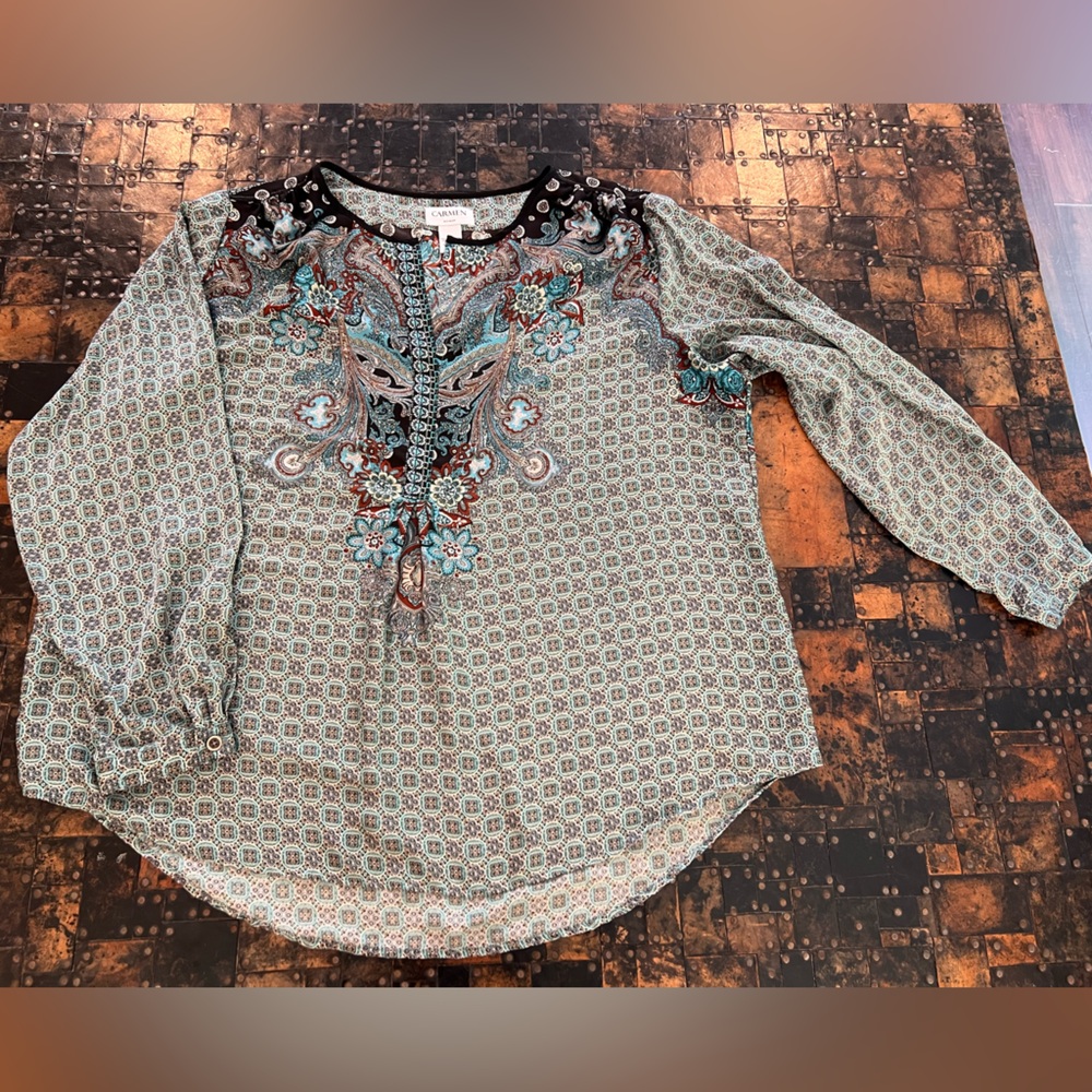Carmen Marc Valvo Multicolor Paisley Blouse